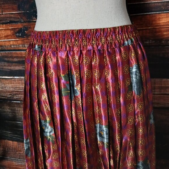 Pykettes Vintage Midi Skirt L Pleated Floral Satin - Picture 4 of 9